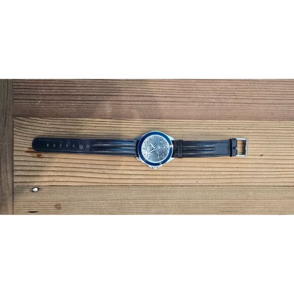 Jp Fossil Dallas Cowboys Mens Black Leather Strap Watch With Silver-Tone Star Di - Picture 3 of 4